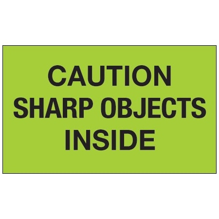 Bsc Preferred 3 x 5'' - ''Caution Sharp Objects Inside'' Fluorescent Green Labels BUY00023992